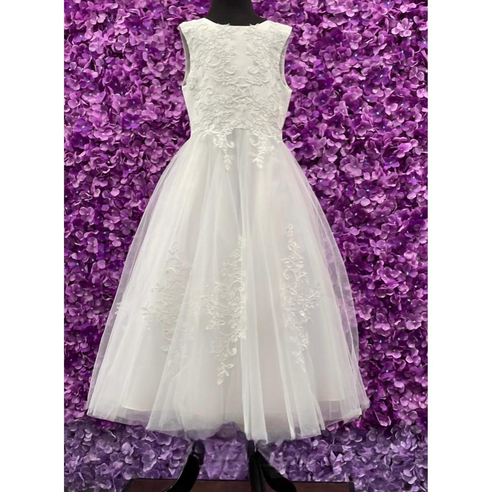 NEW CHRISTIE HELENE girl's tulle satin & lace applique communion dress in white